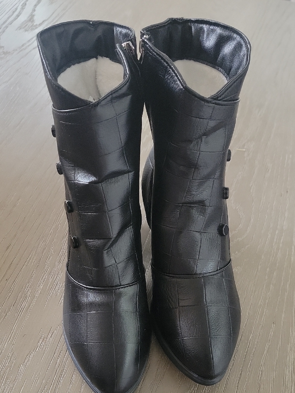 Black Croc-Embossed Mid-Calf Women's Boots - Picture 1 of 5